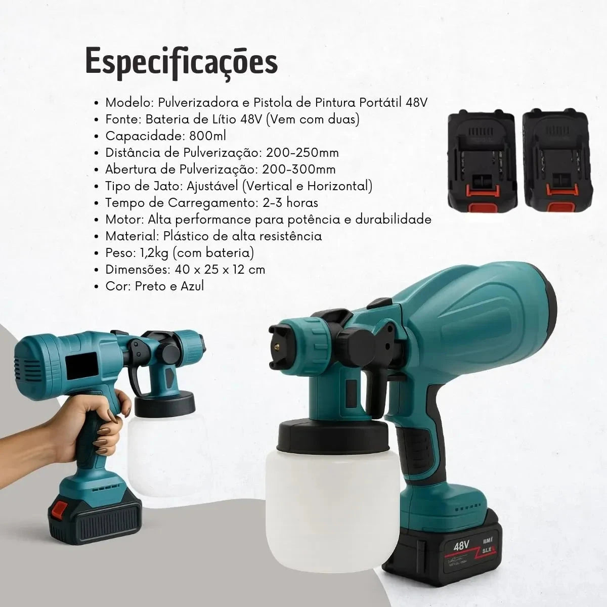 Pulverizador de Tinta Professional elétrico Portátil com 2 Baterias 48V Vivenda Shop