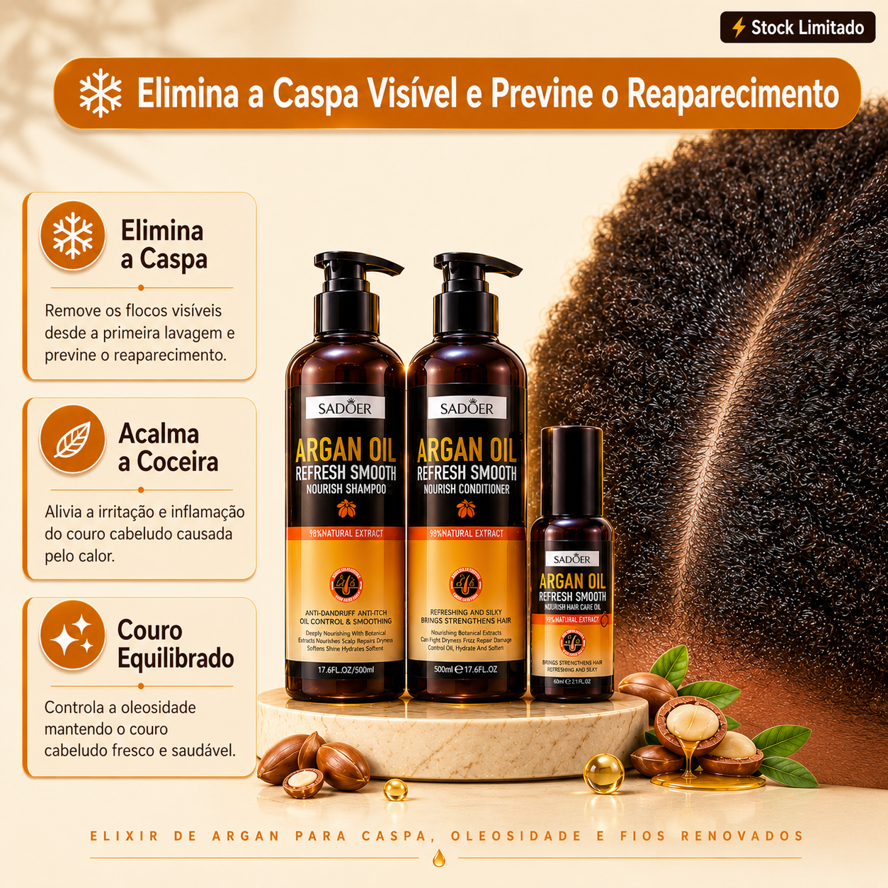 ClearArgan™— Elixir de Argan para Caspa, Oleosidade e Fios Renovados