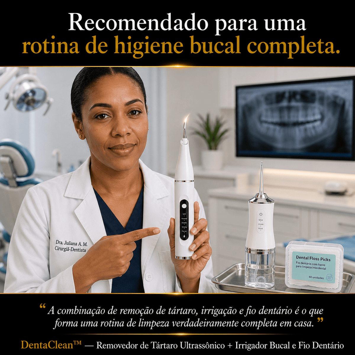 DentaClean™ — Removedor de Tártaro Ultrassônico + Bônus Exclusivo: Irrigador Bucal e Fio Dentário Auriva🇲🇿
