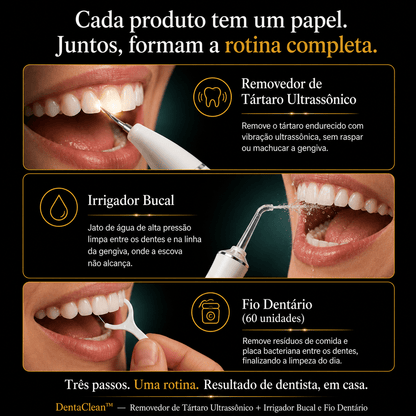 DentaClean™ — Removedor de Tártaro Ultrassônico + Bônus Exclusivo: Irrigador Bucal e Fio Dentário Auriva🇲🇿