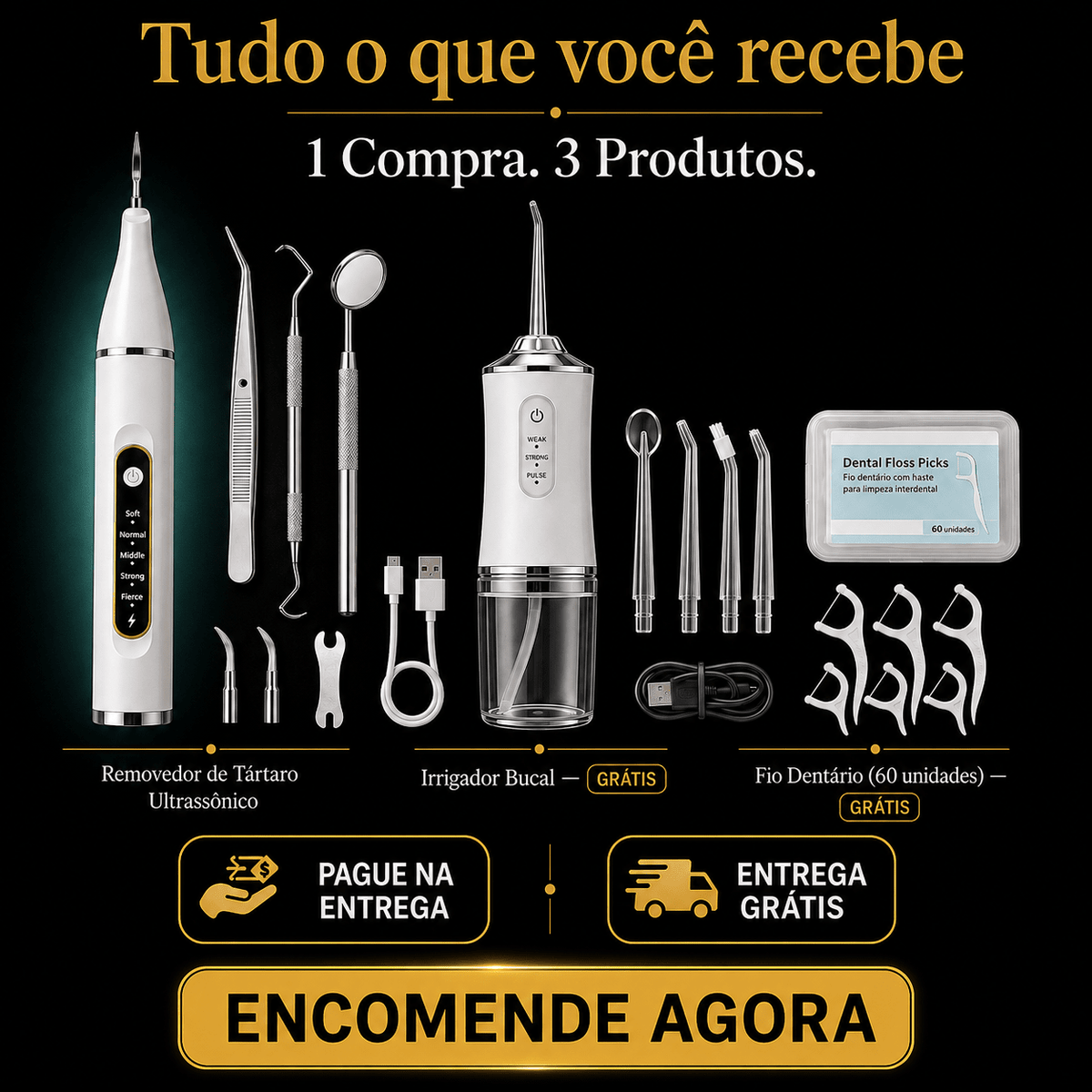 DentaClean™ — Removedor de Tártaro Ultrassônico + Bônus Exclusivo: Irrigador Bucal e Fio Dentário Auriva🇲🇿