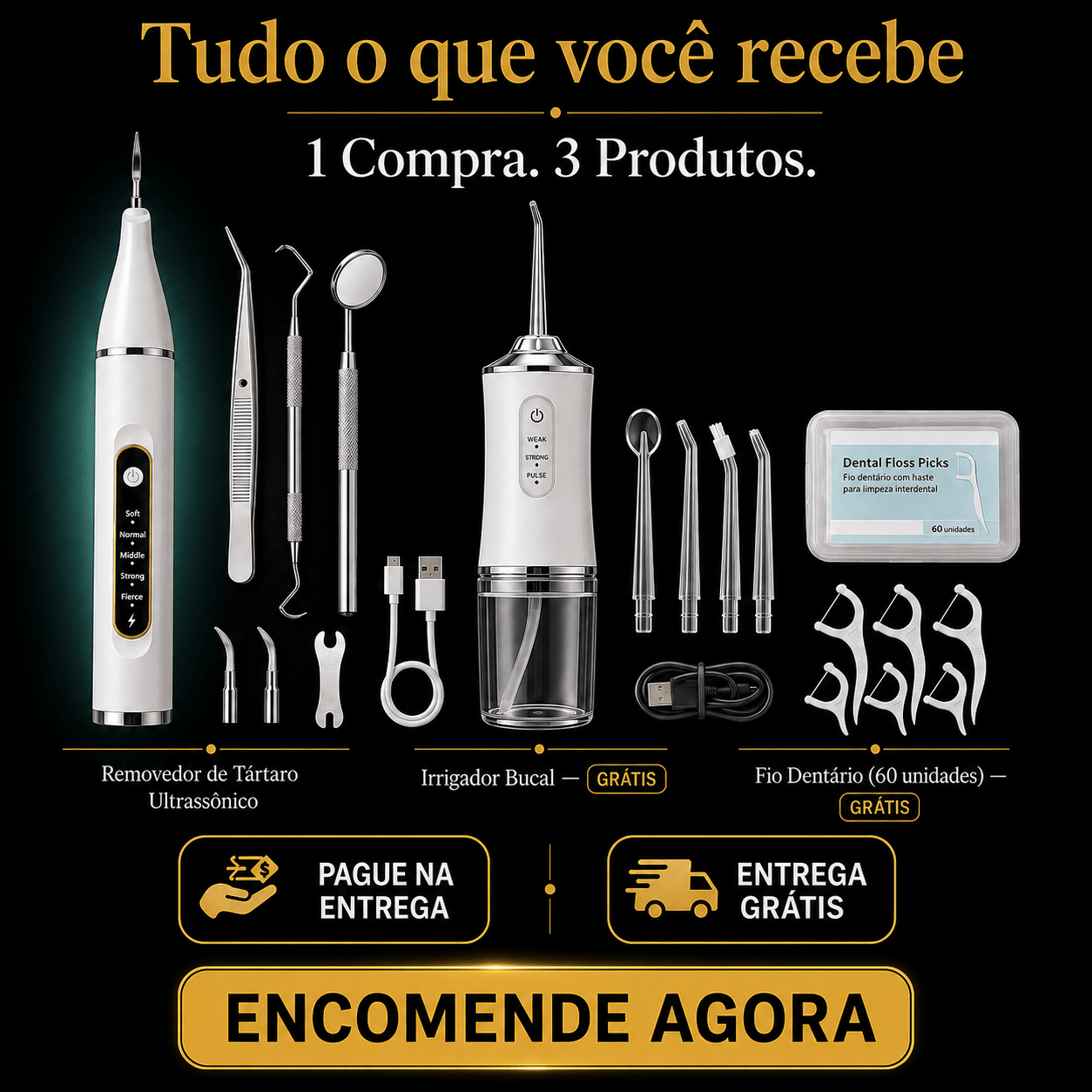 DentaClean™ — Removedor de Tártaro Ultrassônico + Bônus Exclusivo: Irrigador Bucal e Fio Dentário Auriva🇲🇿