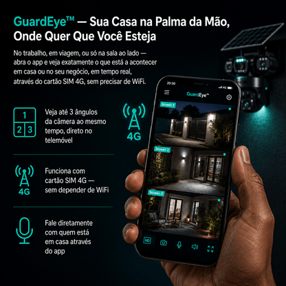GuardEye™ — Câmera Solar Tripla de Vigilância 24h, Sem Fios, Sem Energia Elétrica Câmeras de Segurança Auriva