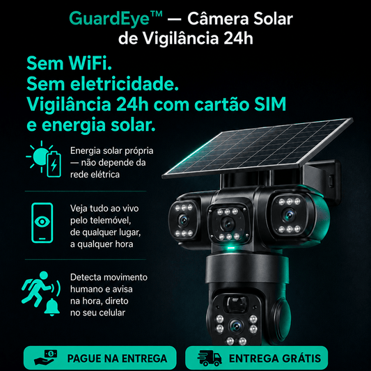 GuardEye™ — Câmera Solar Tripla de Vigilância 24h, Sem Fios, Sem Energia Elétrica Câmeras de Segurança Auriva