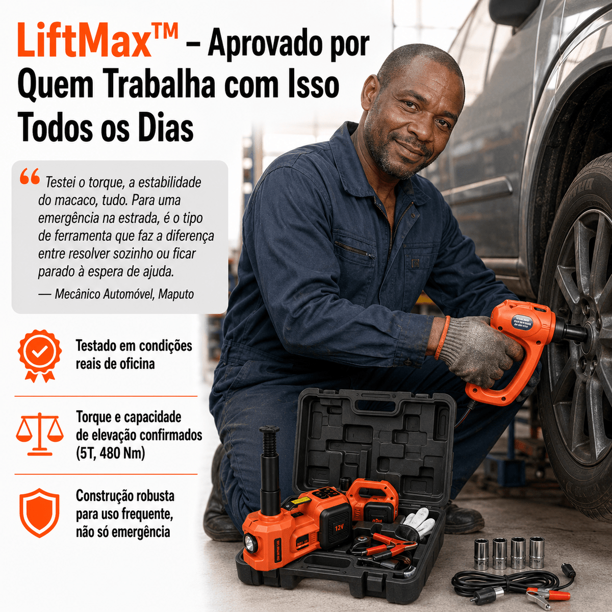 LiftMax™ — Kit 5T Completo: Levanta o Carro, Solta os Parafusos e Calibra o Pneu Ferramentas Automotivas Auriva