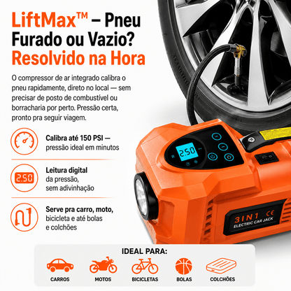 LiftMax™ — Kit 5T Completo: Levanta o Carro, Solta os Parafusos e Calibra o Pneu Ferramentas Automotivas Auriva
