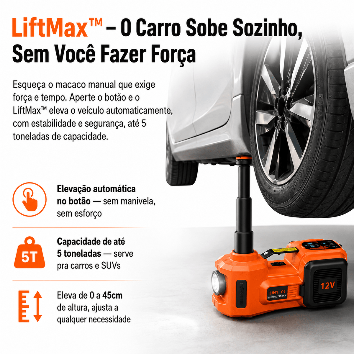 LiftMax™ — Kit 5T Completo: Levanta o Carro, Solta os Parafusos e Calibra o Pneu Ferramentas Automotivas Auriva