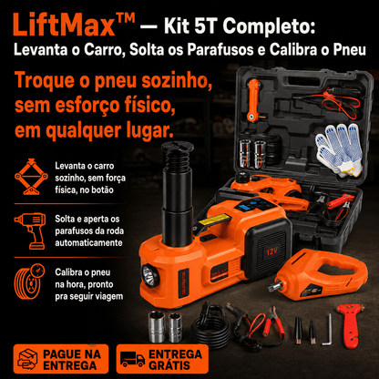 LiftMax™ — Kit 5T Completo: Levanta o Carro, Solta os Parafusos e Calibra o Pneu Ferramentas Automotivas Auriva