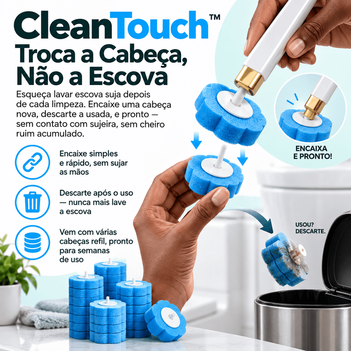 CleanTouch™ — Limpa o Vaso Sanitário e Descarta a Sujeira, Sem Você Tocar em Nada Auriva🇲🇿