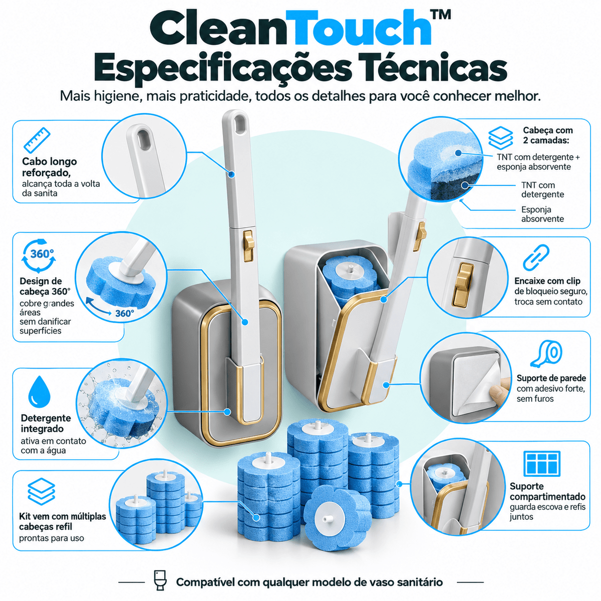 CleanTouch™ — Limpa o Vaso Sanitário e Descarta a Sujeira, Sem Você Tocar em Nada Auriva🇲🇿