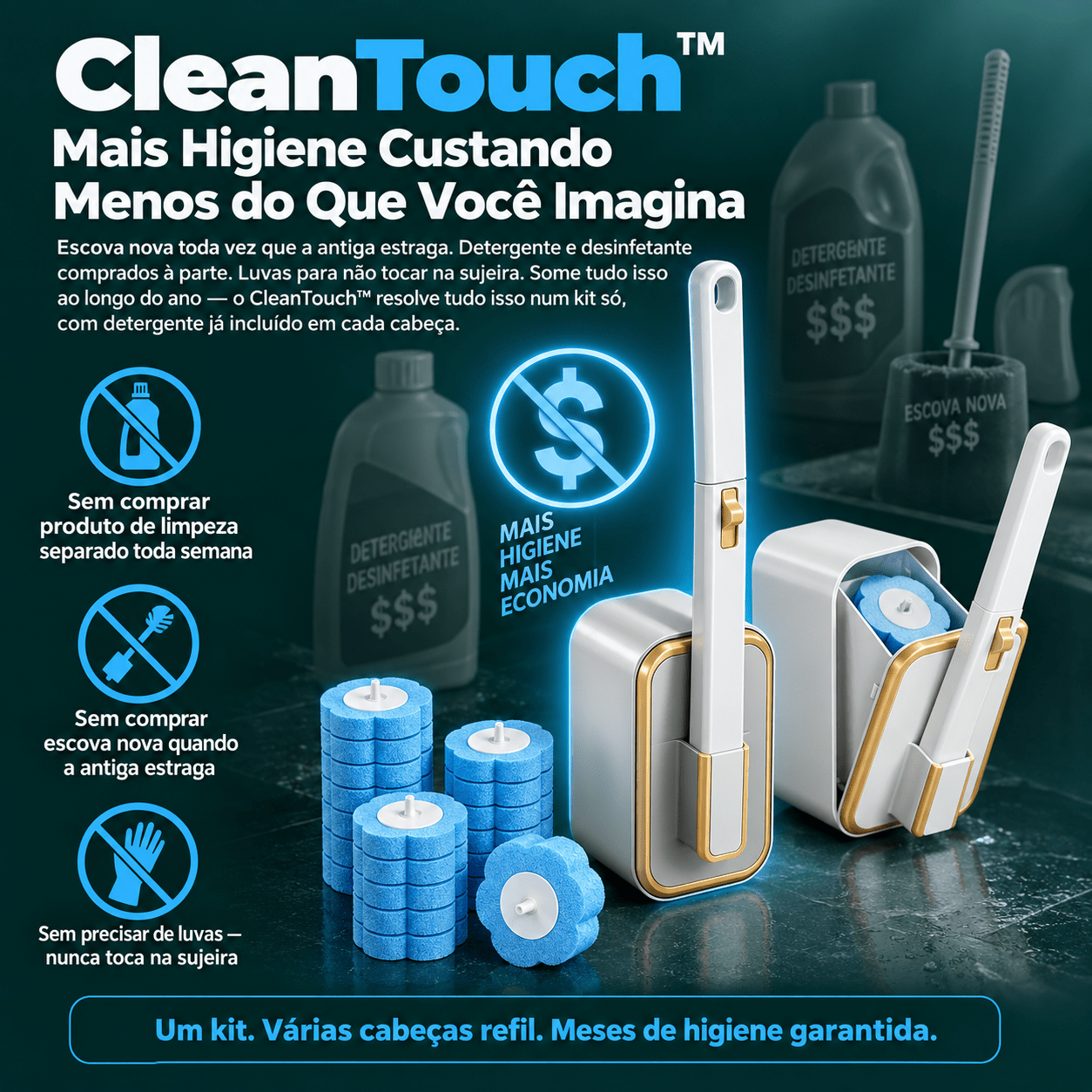 CleanTouch™ — Limpa o Vaso Sanitário e Descarta a Sujeira, Sem Você Tocar em Nada Auriva🇲🇿